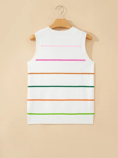 Striped Knit Tank Top Sleeveless Sweater Vest