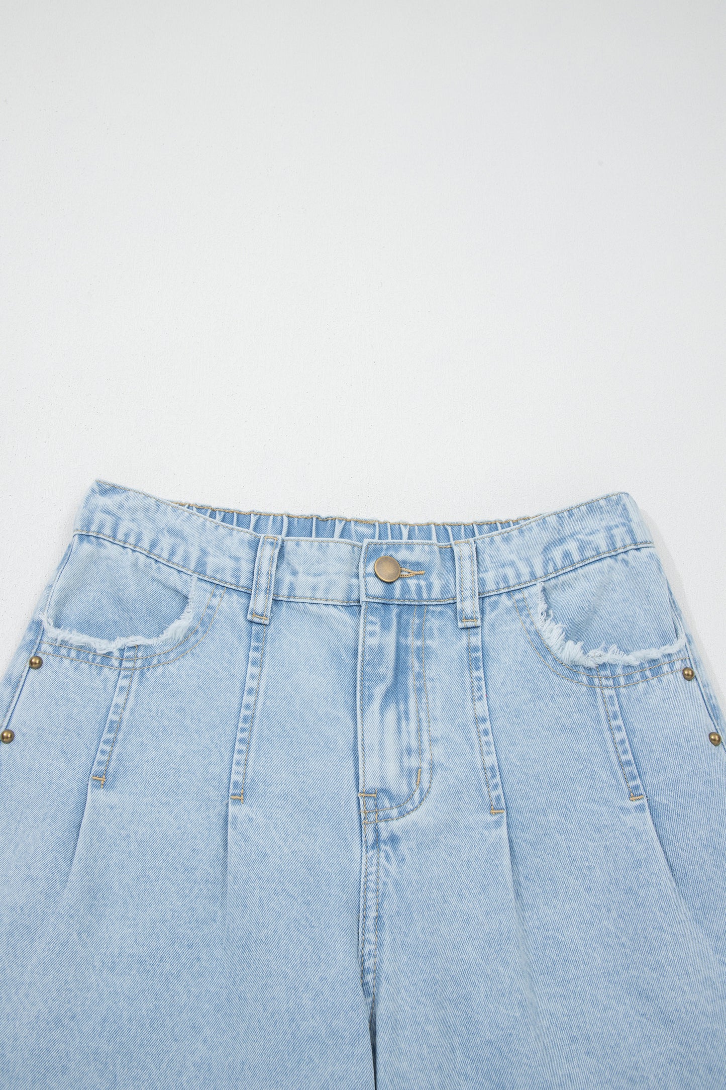 Beau Blue Studded Side Slit Wide Leg Jeans Frayed Pockets