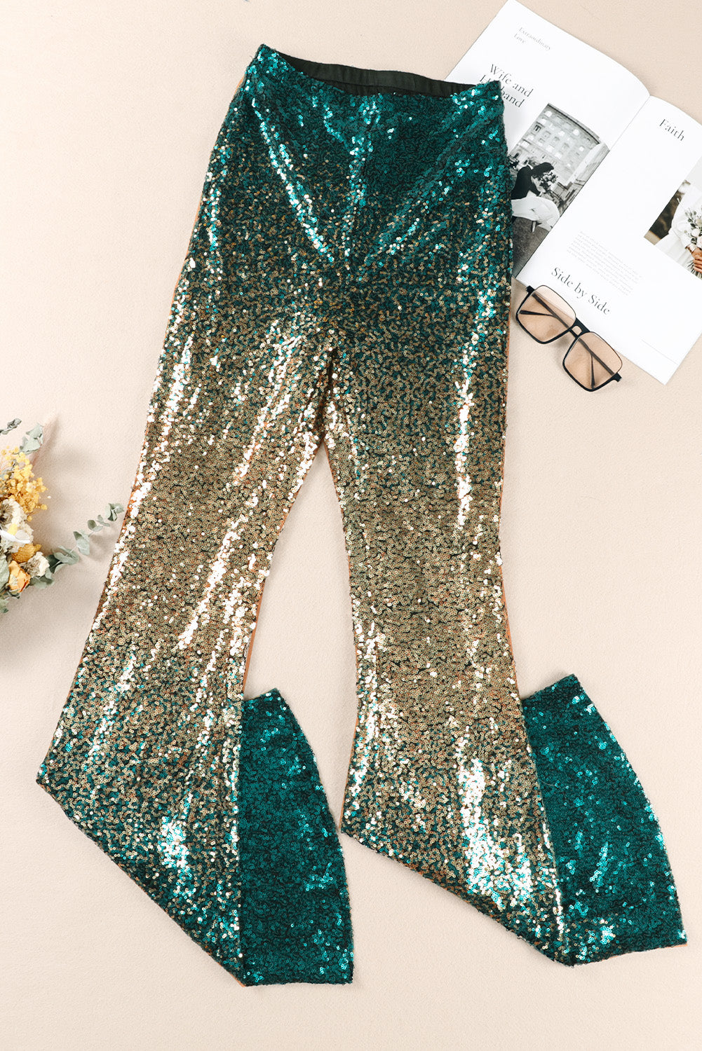 Mardi Gras Green Ombre Sequin Flare Pants