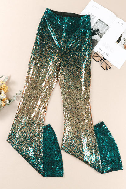 Mardi Gras Green Ombre Sequin Flare Pants