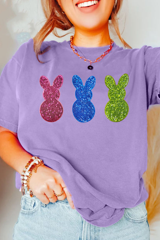 Wisteria Easter Shiny Bunny Graphic Crew Neck Tee