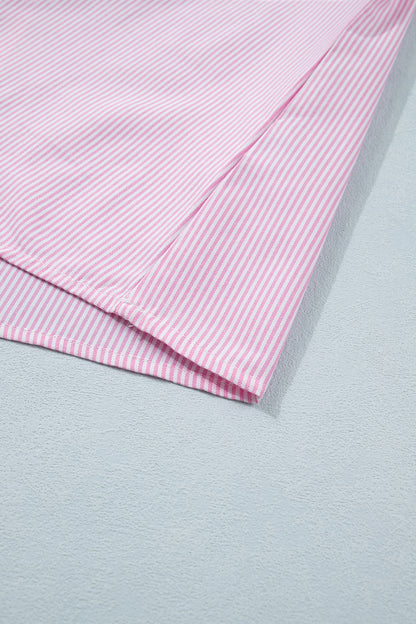 Striped V Neck Short Sleeve Casual Blouse Summer Top