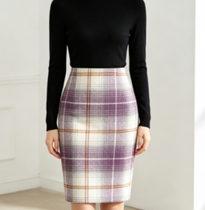 Women's Plaid High Waisted Midi Pencil Skirt Fall Winter