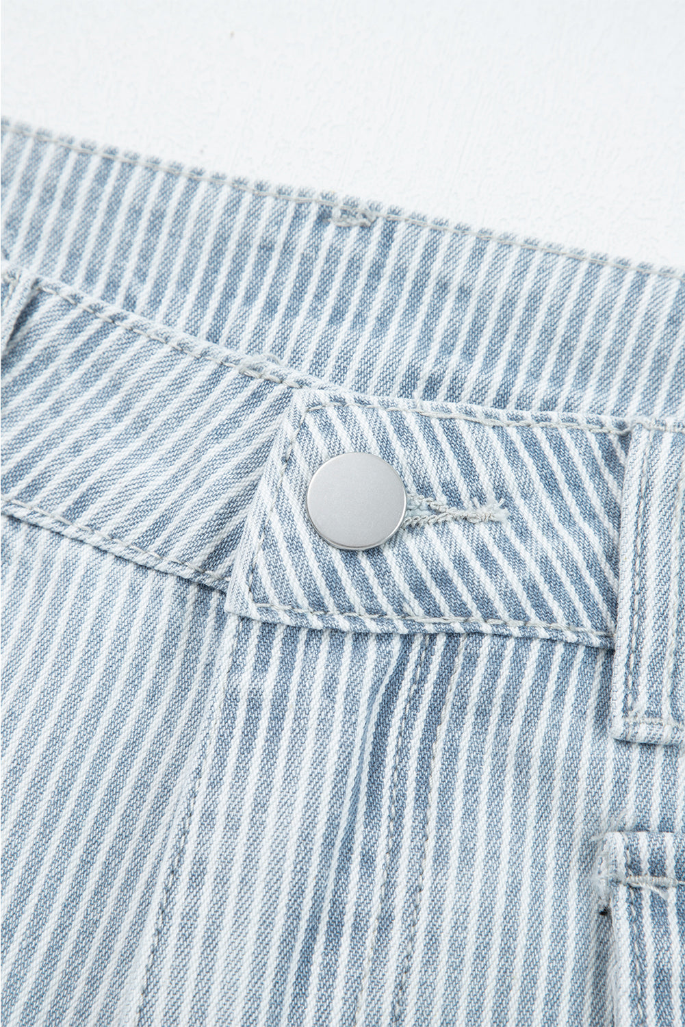 Sky Blue Pinstripe Wide Leg Jeans with Button Flap Pockets