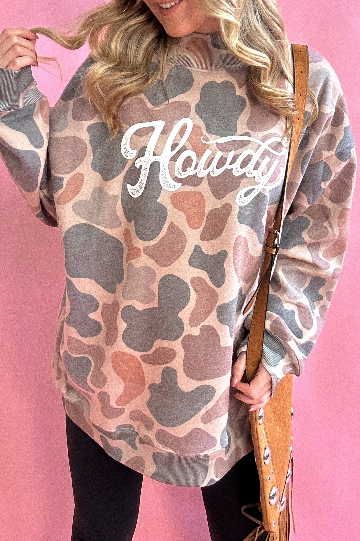 Western Camo Howdy Oversized Pullover Sweatshirt Women