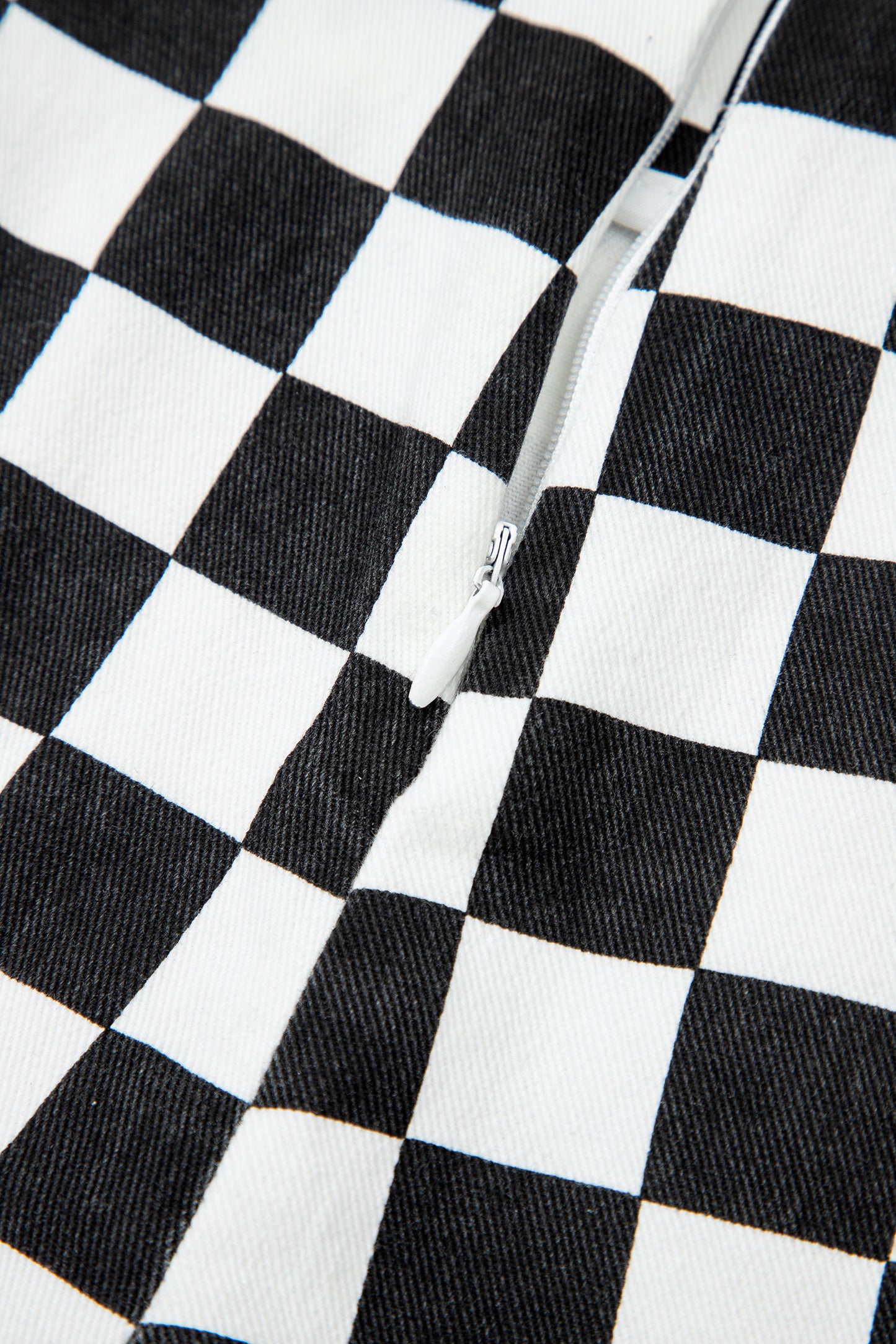 Checkered Print Overlap Denim Skort Mini Shorts