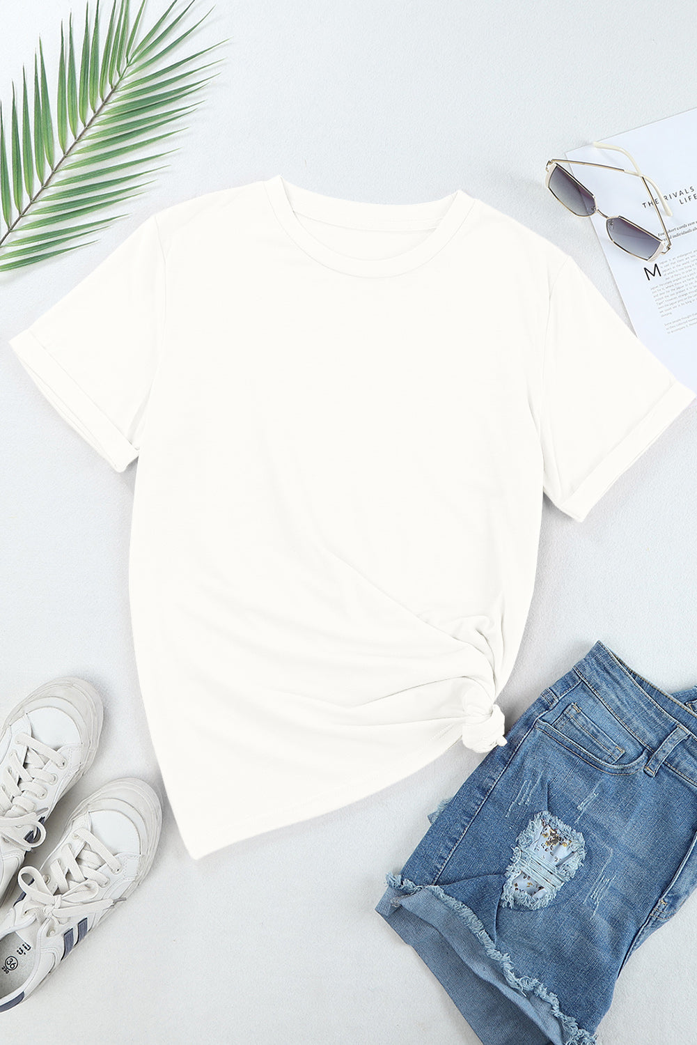 White Casual Crew Neck Short Sleeve Basic Tee