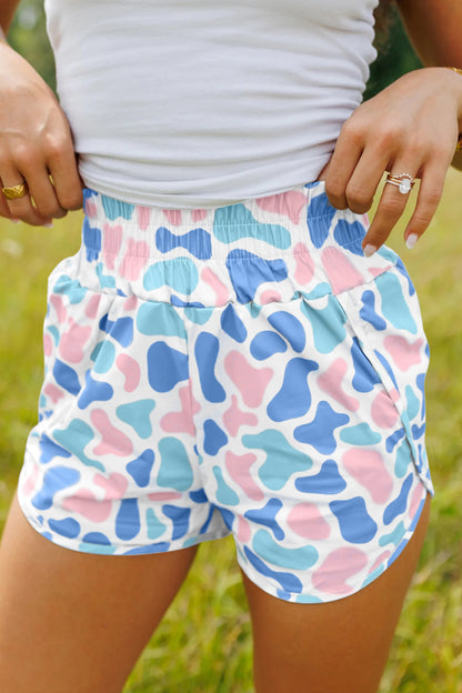 Sky Blue Western Camo Print High Waist Athleisure Shorts