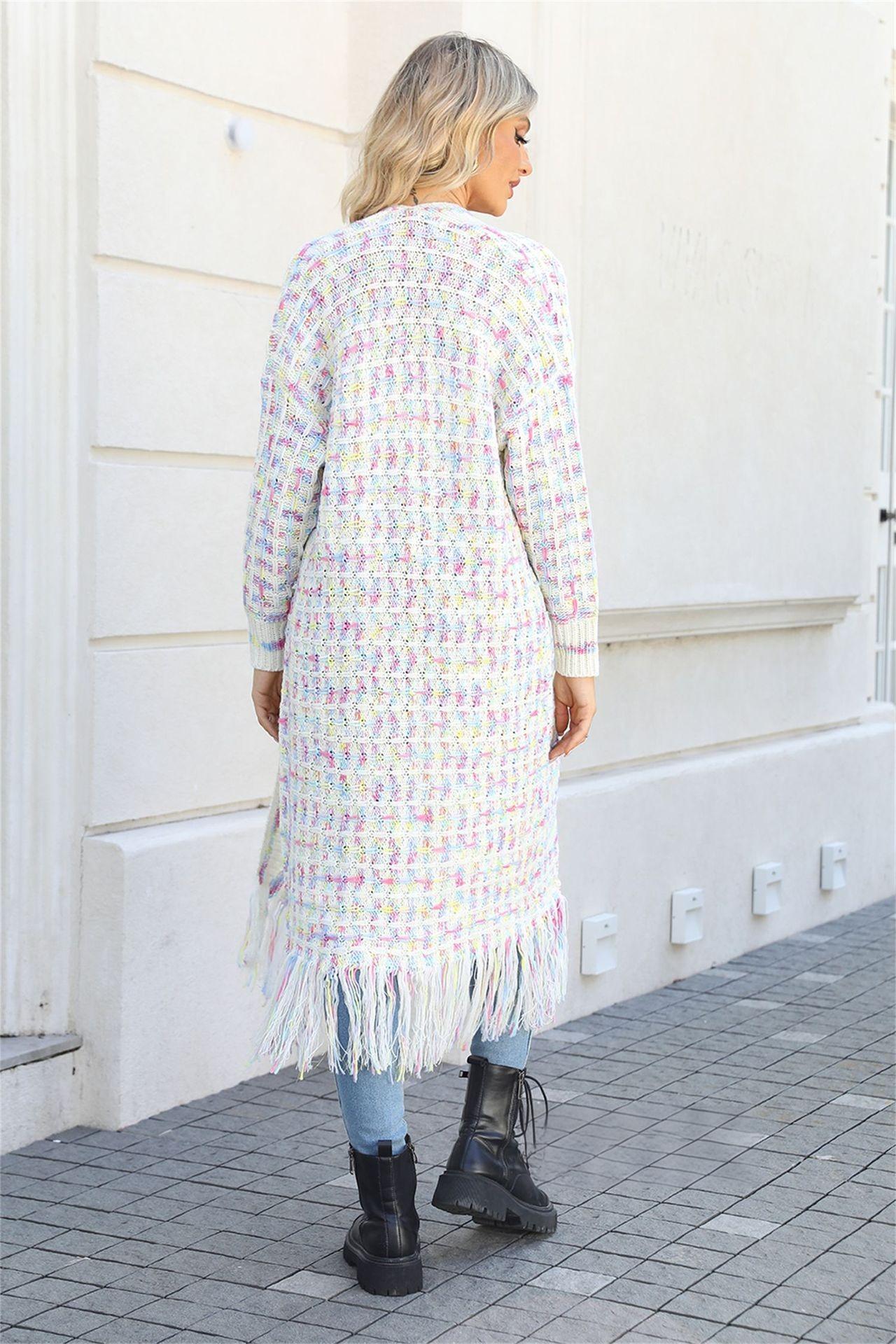Fringe Knit Duster Cardigan - Colorful Boho Long Sweater