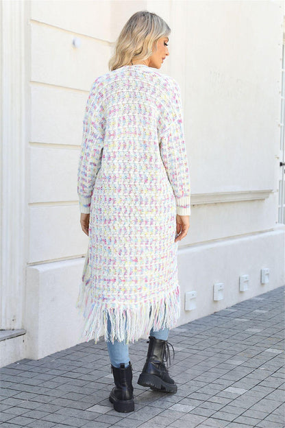 Fringe Knit Duster Cardigan - Colorful Boho Long Sweater