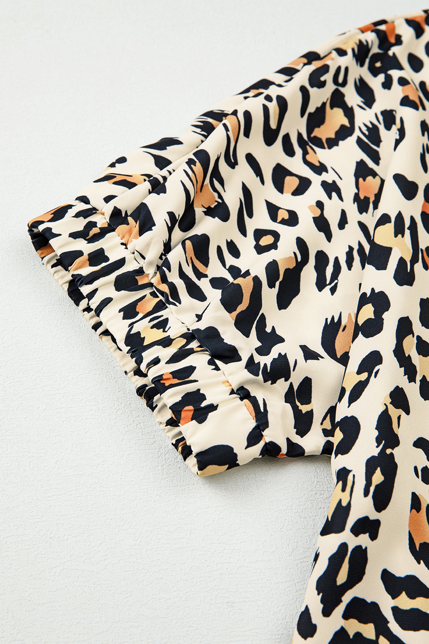 Khaki Leopard Color Block Stripe V Neck Loose Blouse