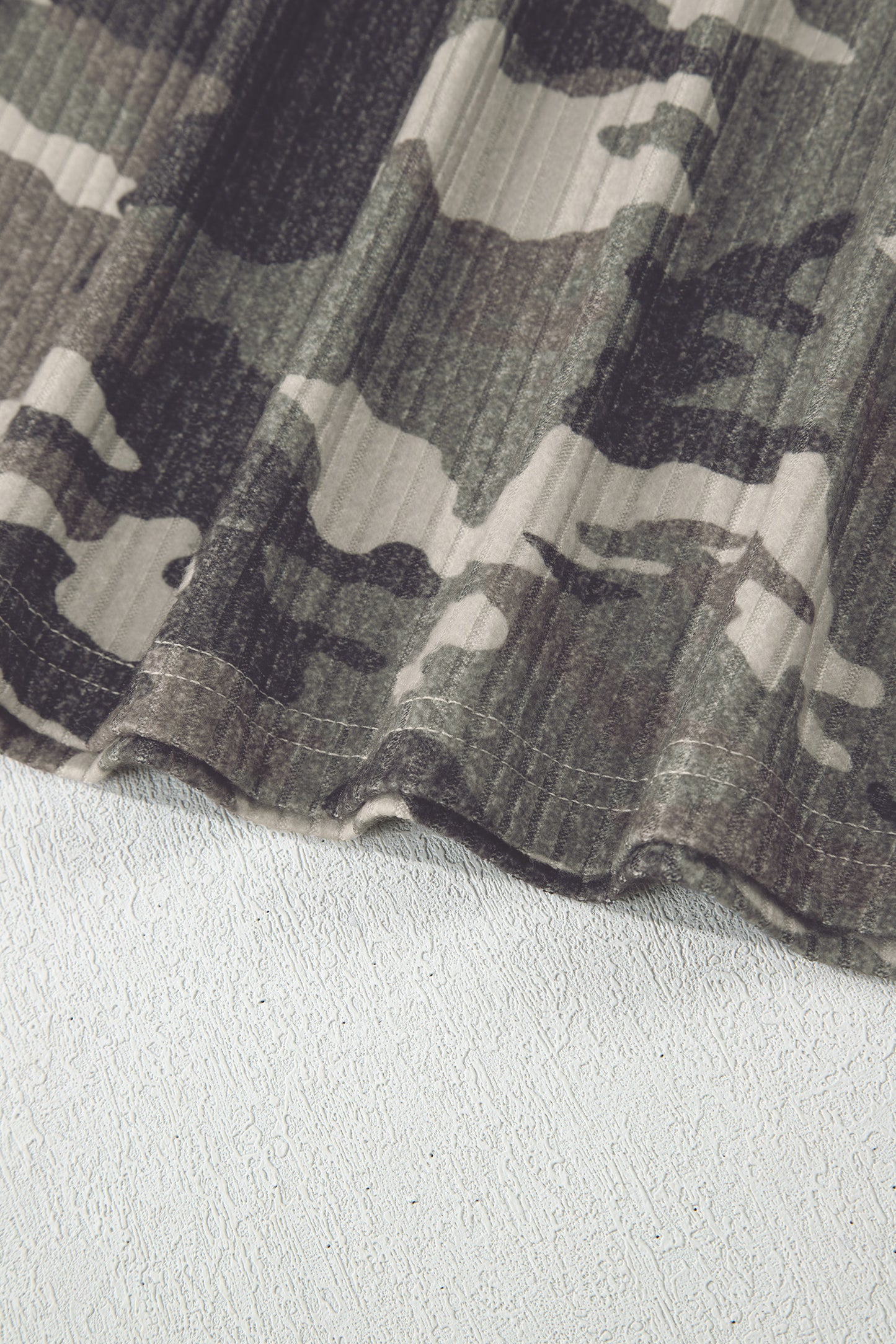 Green Camo Ribbed Knit Scoop Neck Tank Top