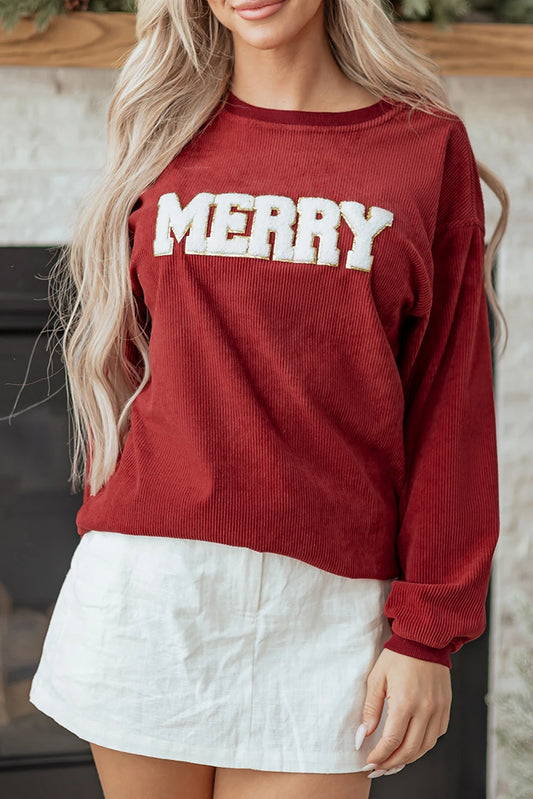 Racing Red MERRY Graphic Corded Christmas Sweatshirt