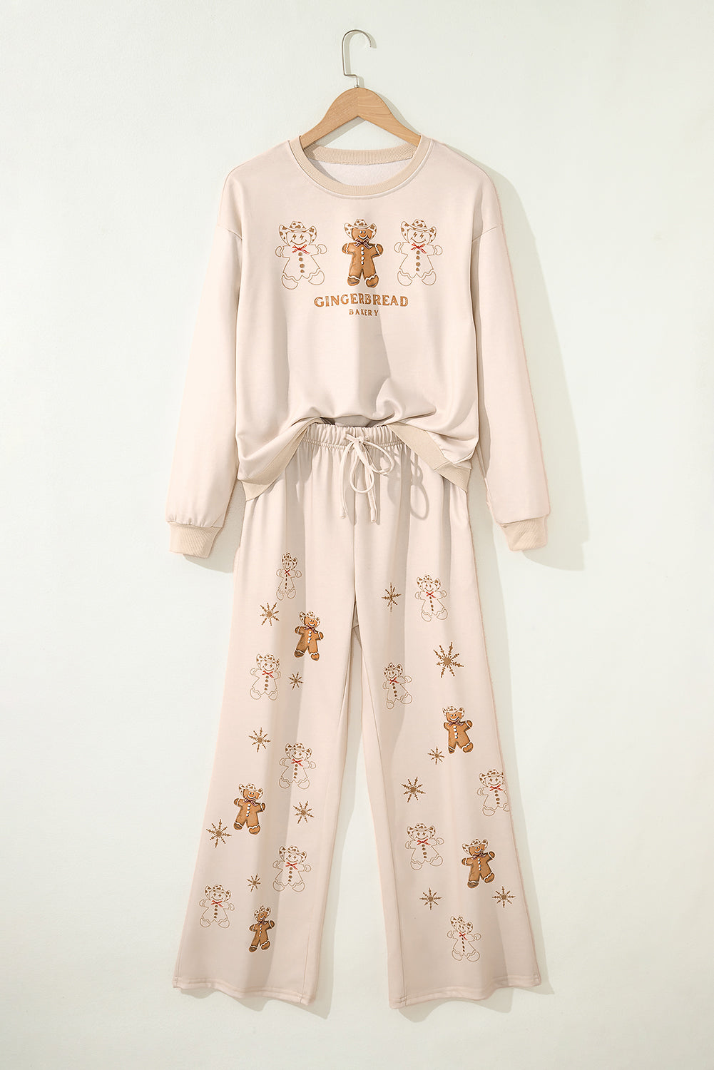 Beige Print Christmas 2pcs Lounge Set for Women