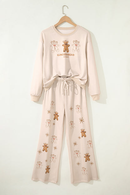 Beige Print Christmas 2pcs Lounge Set for Women