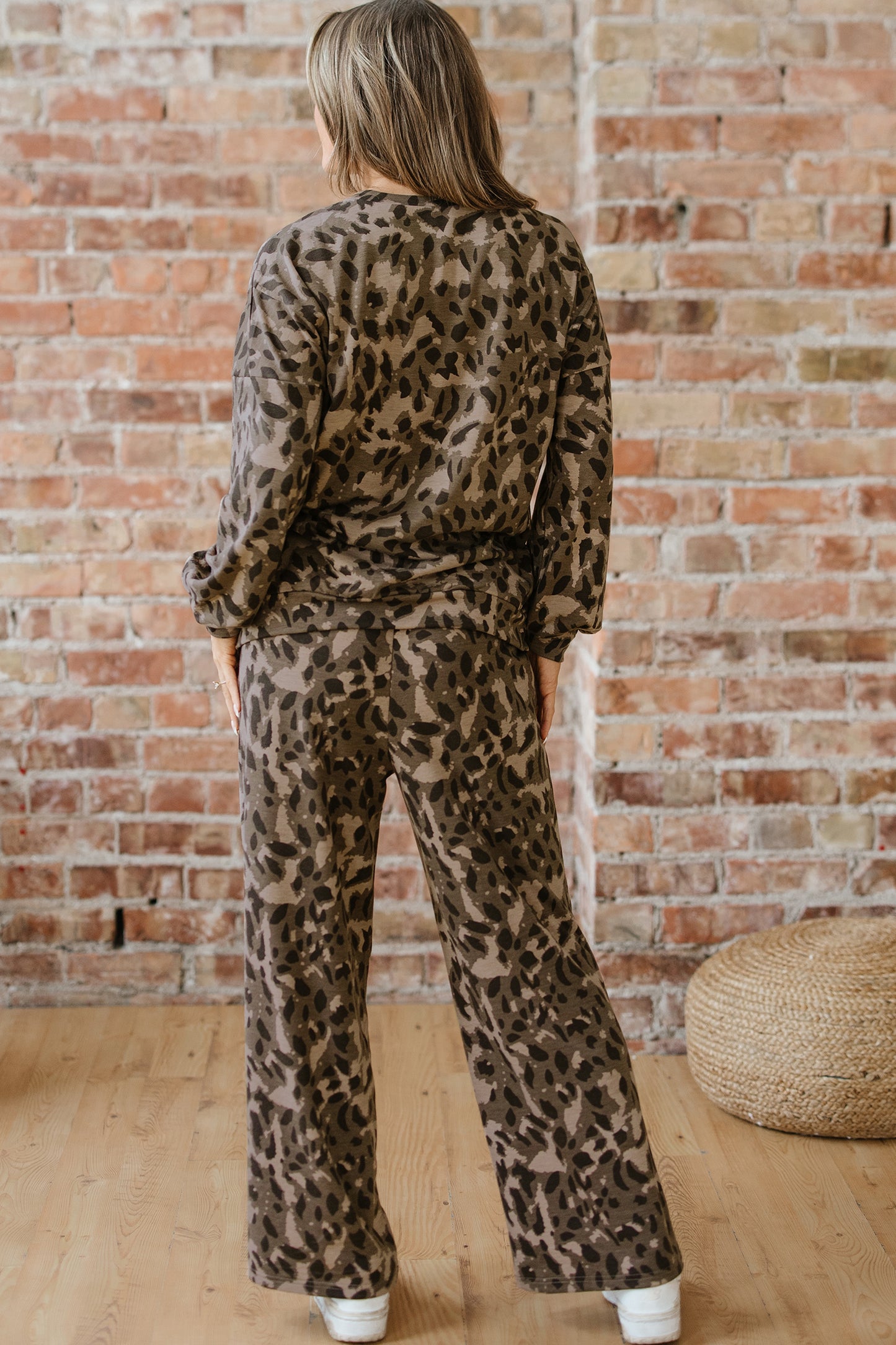 Leopard Print Pullover Two Piece Lounge Set