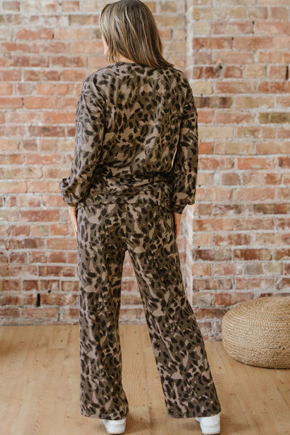 Leopard Print Pullover Two Piece Lounge Set