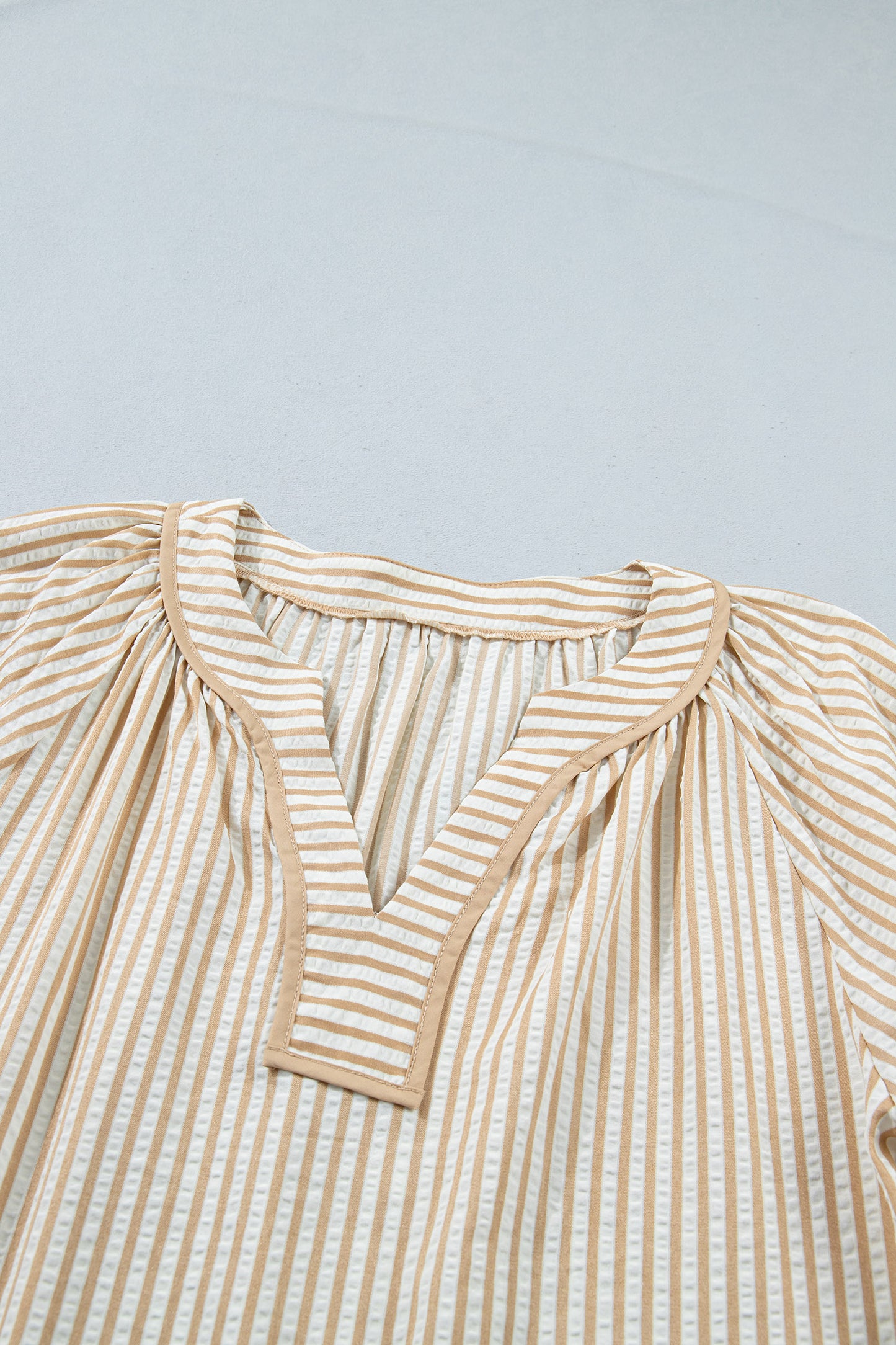 Stripe Floral Embroidered V Neck Blouse Women Long Sleeve