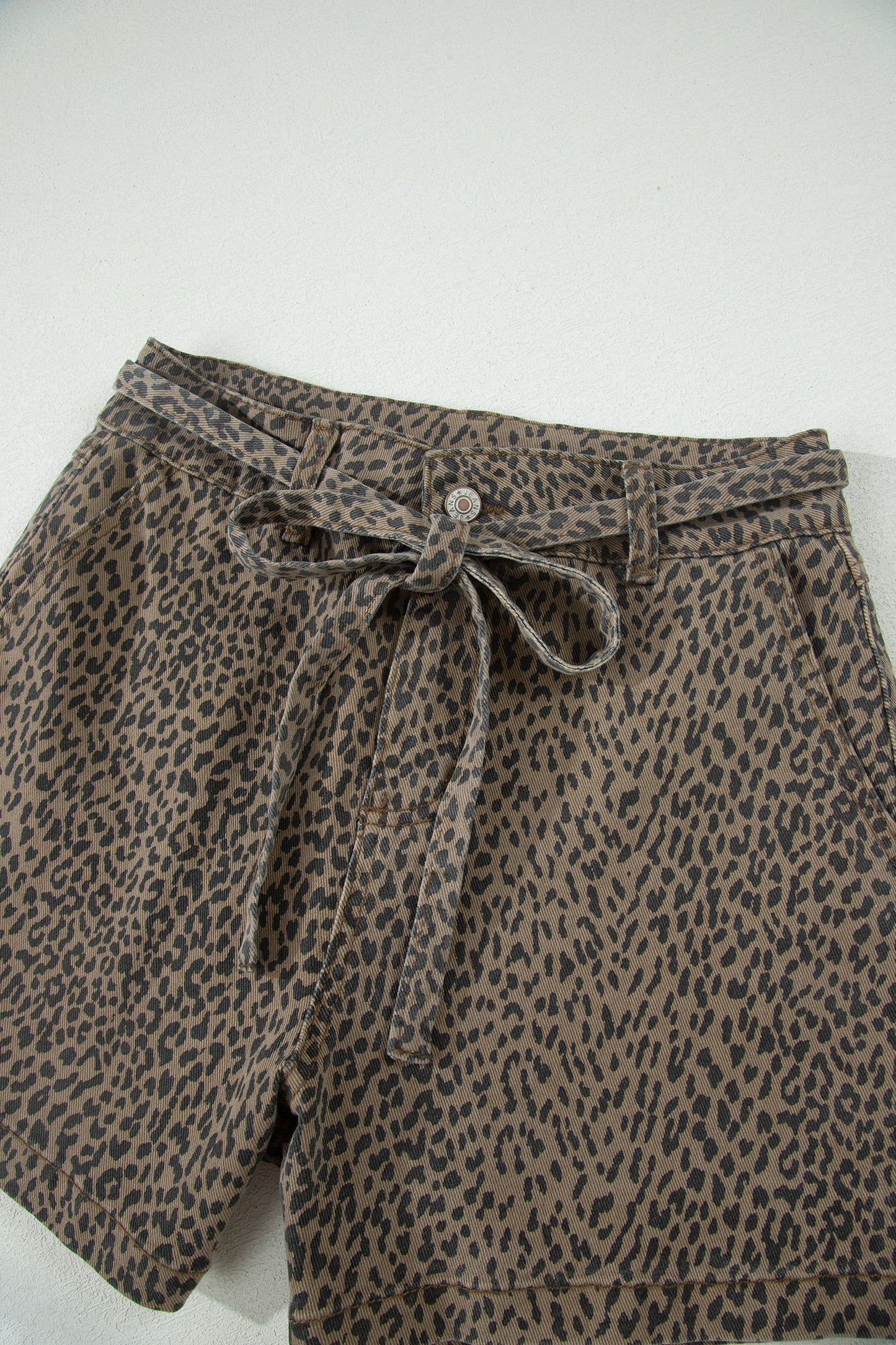 Leopard Print High Waist Loose Denim Shorts