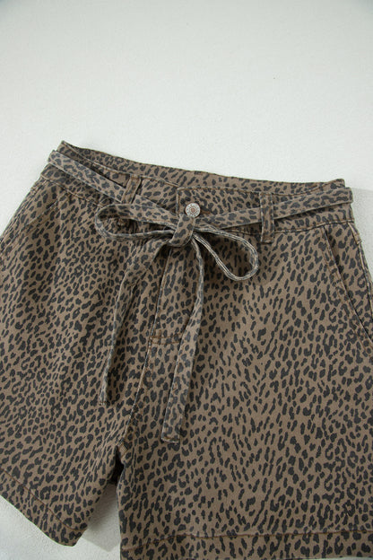 Leopard Print High Waist Loose Denim Shorts
