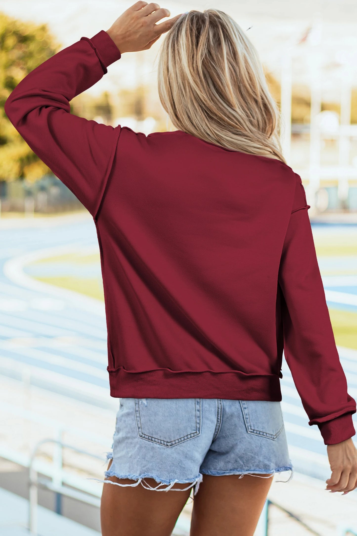 Bright Pink Oversize Drop Shoulder Reversible Mock Neck Sweatshirt