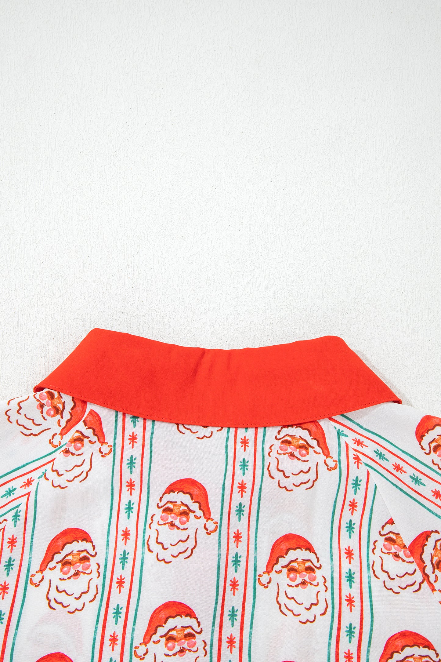 Santa Print Button Front Long Sleeve Christmas A Line Dress