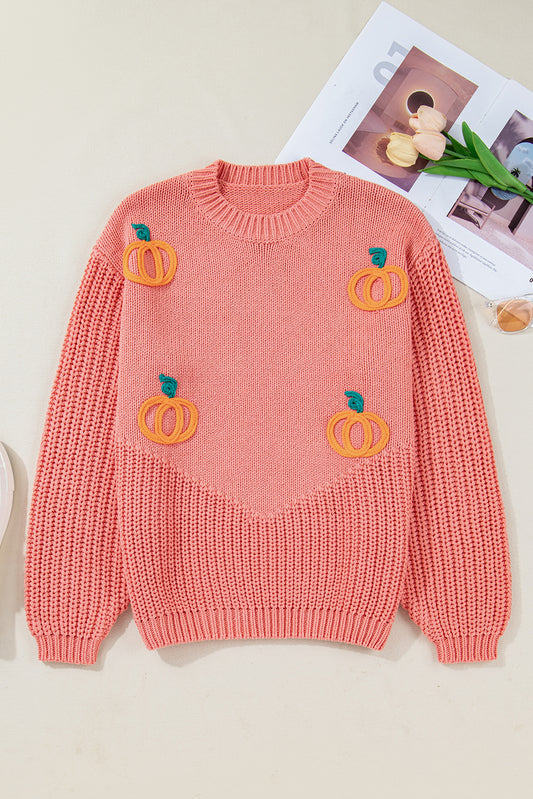 Pumpkin Embroidered Thanksgiving Knit Holiday Sweater