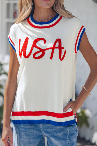 USA Graphic Knit Top Patriotic Flag Day Sweater