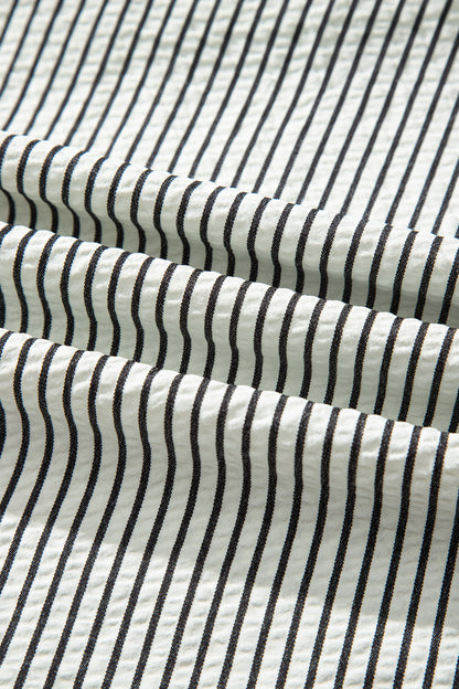Black Stripe Ruffle Half-Button Short Sleeve Maxi Dress
