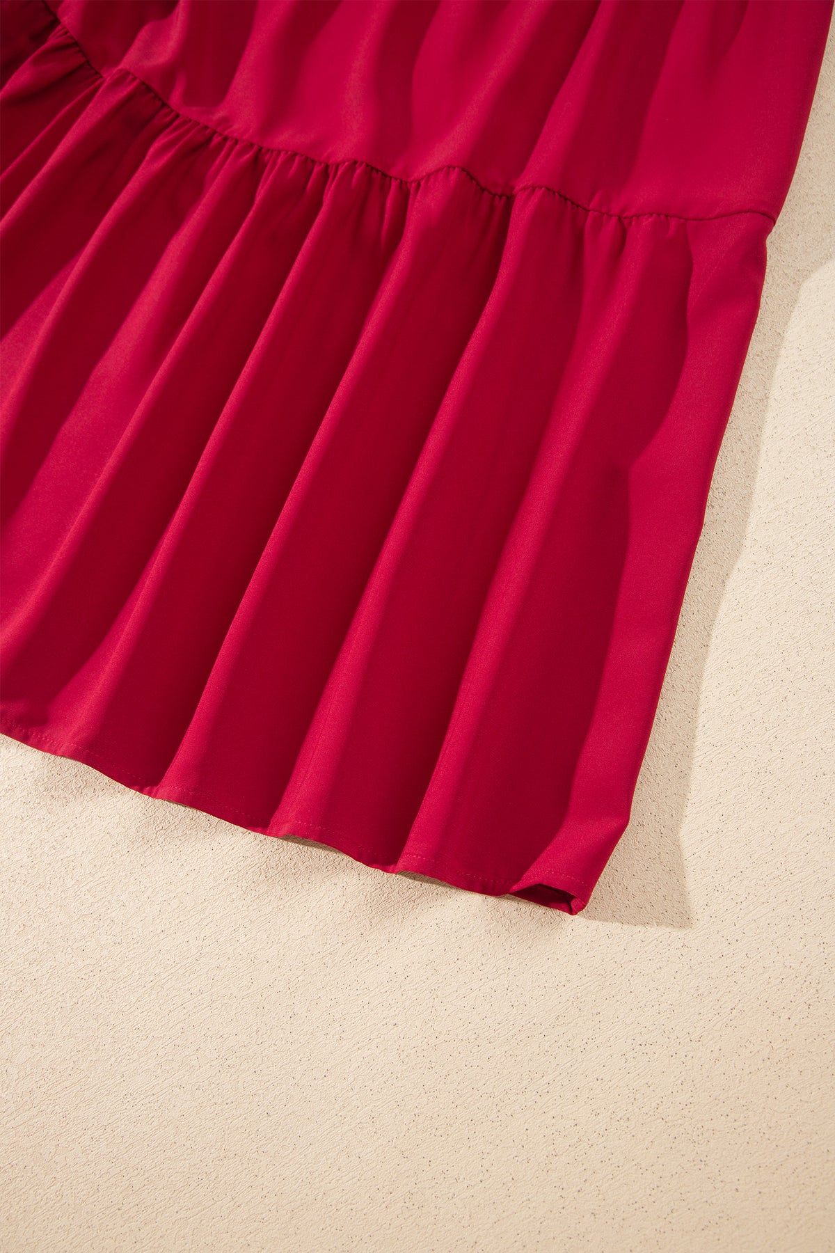 Red Ruffle V-Neck Long Sleeve Tiered Midi Dress