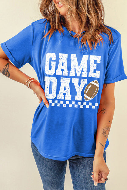 Back to School Game Day Football Checkered Graphic Tee