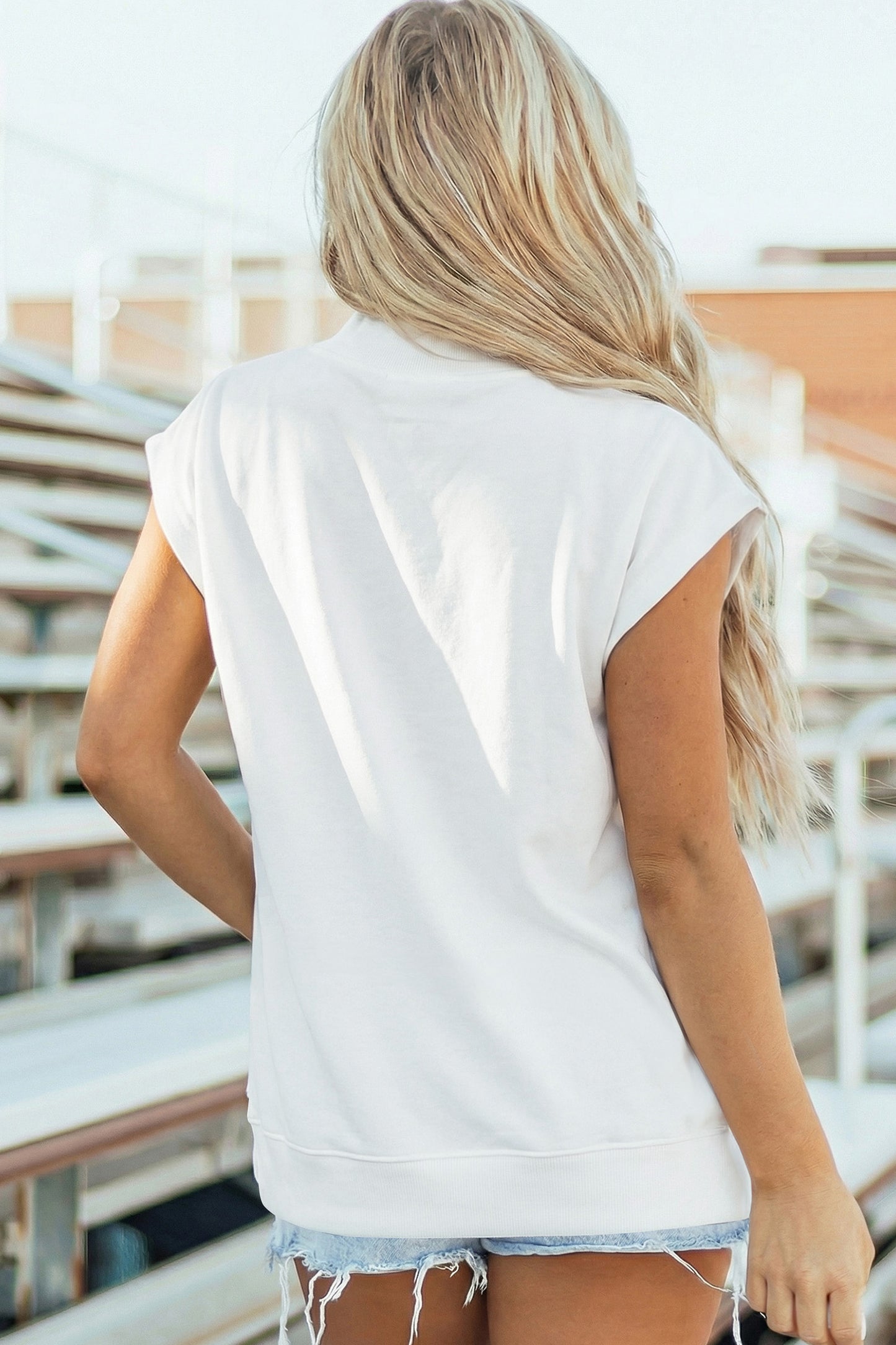 High Neck Cap Sleeve Loose Casual Top