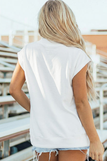 High Neck Cap Sleeve Loose Casual Top