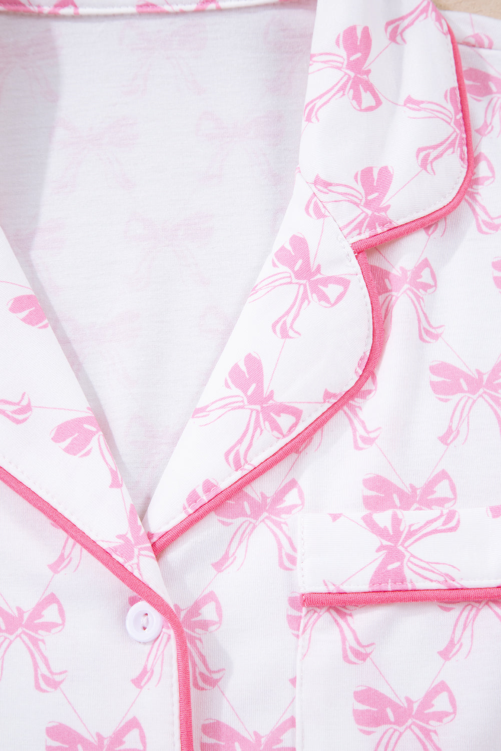 Soft Bow Print Long Sleeve Pajama Set with Pants