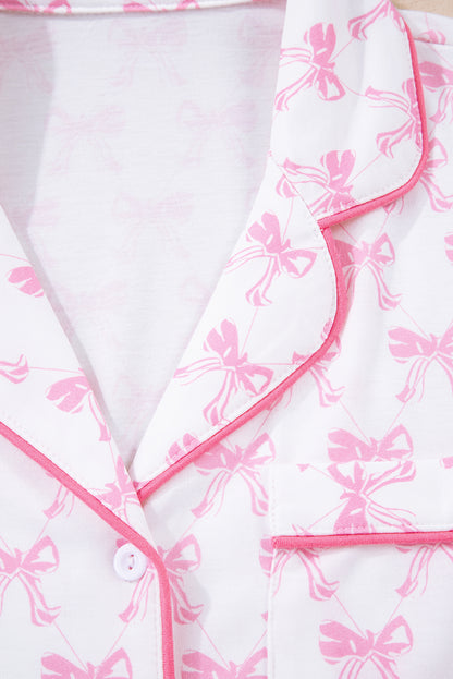 Soft Bow Print Long Sleeve Pajama Set with Pants