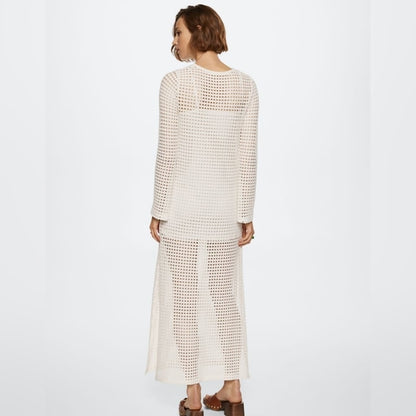 White Crochet Mesh Beach Cover Up Maxi Dress Women Resort