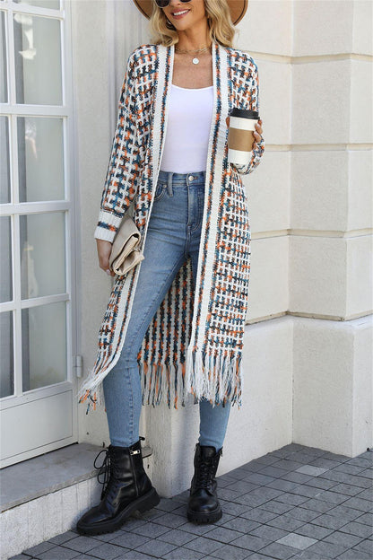 Fringe Knit Duster Cardigan - Colorful Boho Long Sweater
