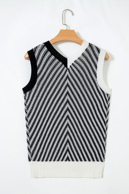Strawberry Pink Contrast Chevron Knit V Neck Sweater Vest