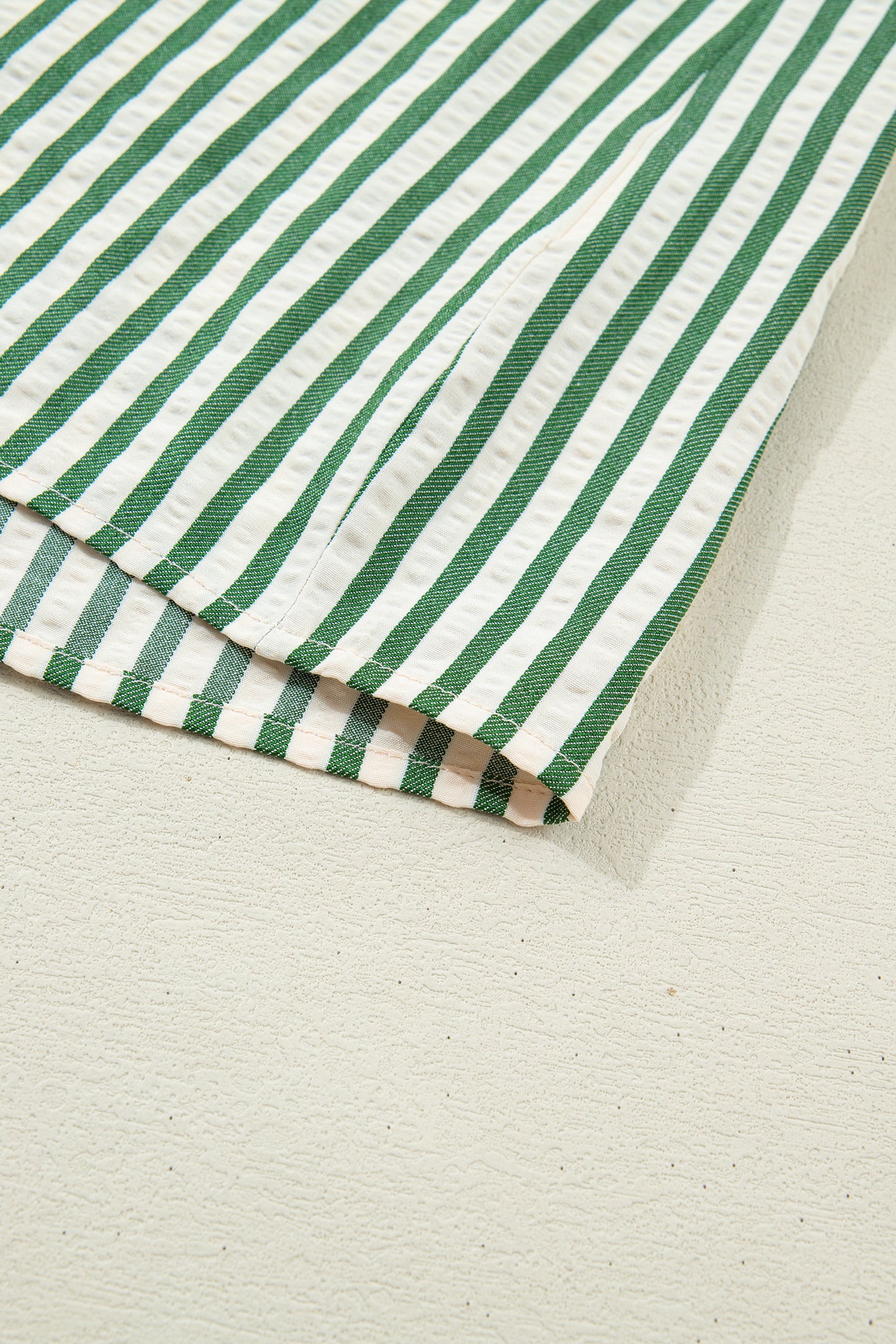 Khaki Striped Split Neck Puff Sleeve Blouse Top