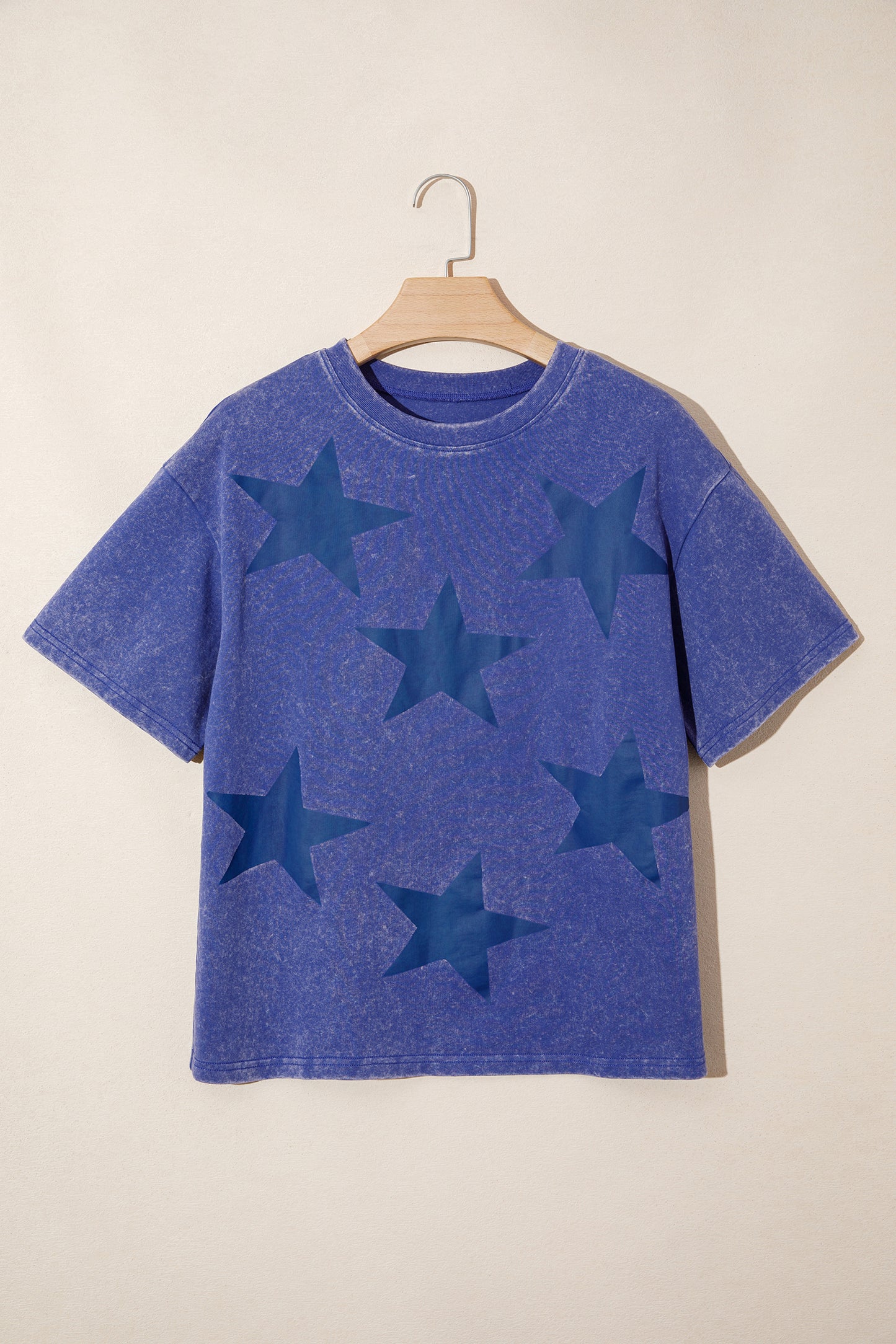 Blue Star Print Mineral Wash Flag Day Independence Tee