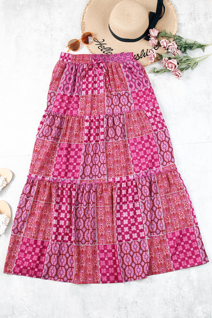 Paisley Print Tiered Maxi Skirt with Pockets