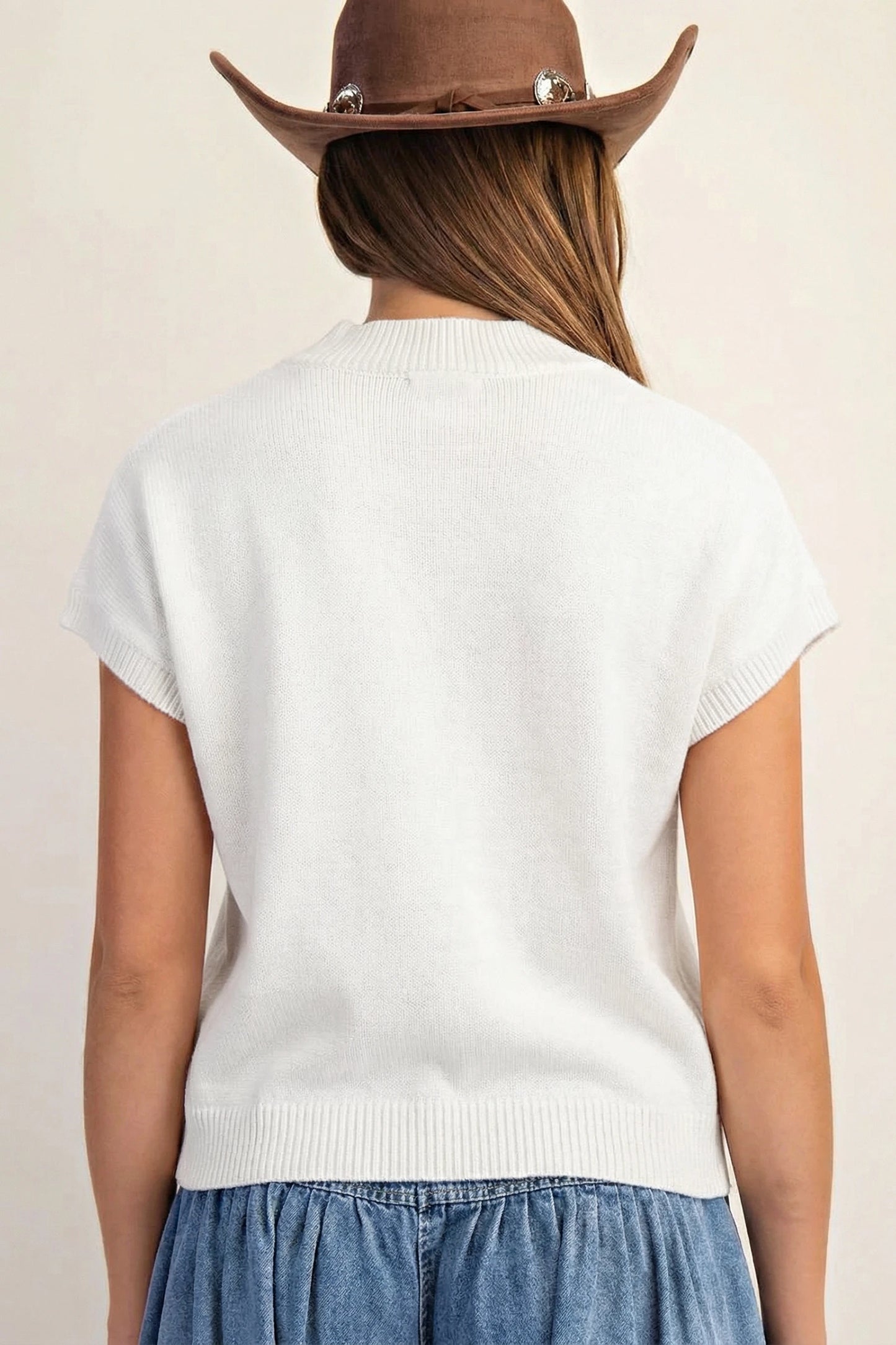 Western Horseshoe Knit Top Mock Neck Sweater Vest