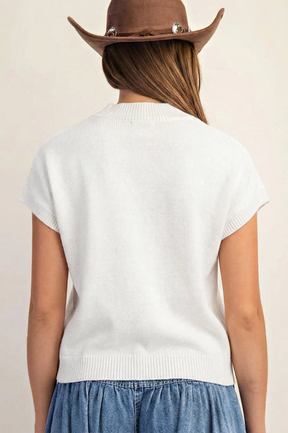 Western Horseshoe Knit Top Mock Neck Sweater Vest