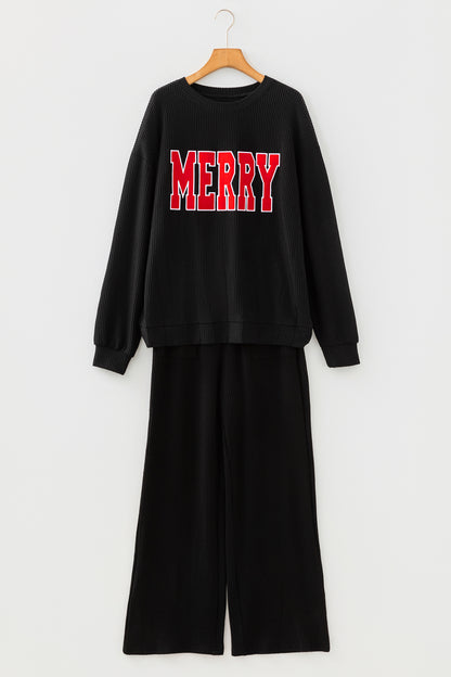 JOLLY Ribbed Knit Long Sleeve Top and Pants Set