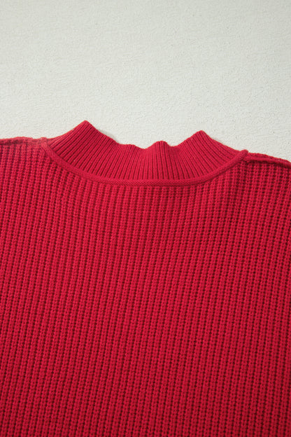 Orchid Purple Mock Neck Ribbed Knit Oversized Sweater Top