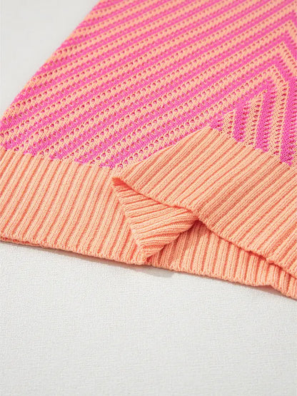 Color Block Chevron Knit Sweater Vest V Neck Top