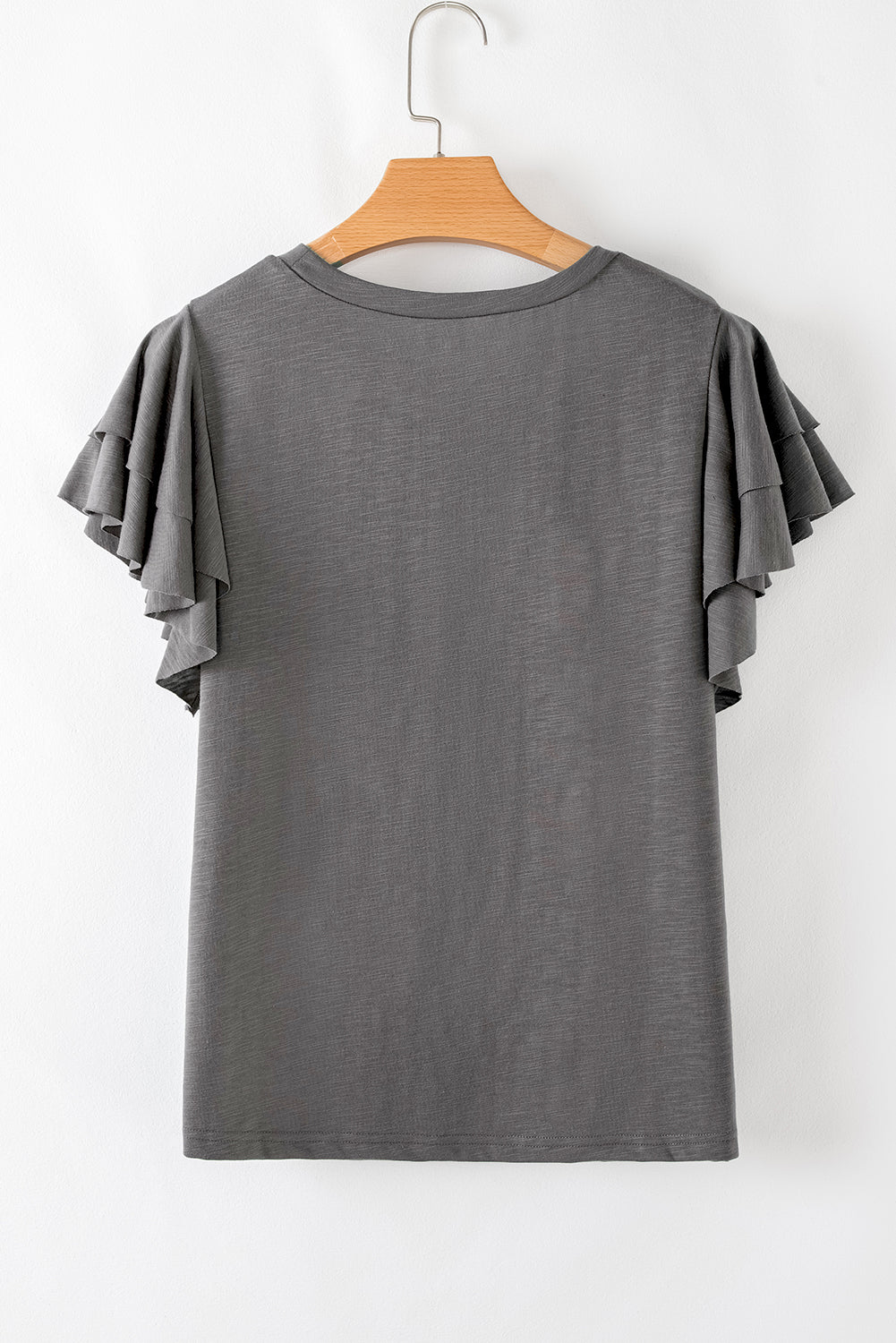 Dark Grey Ruffle Sleeve Casual Tee Boutique Summer Top