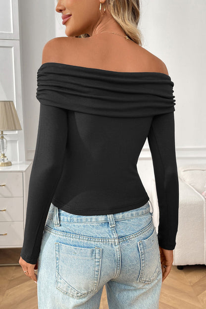 Off Shoulder Long Sleeve Slim Fit Knit Top