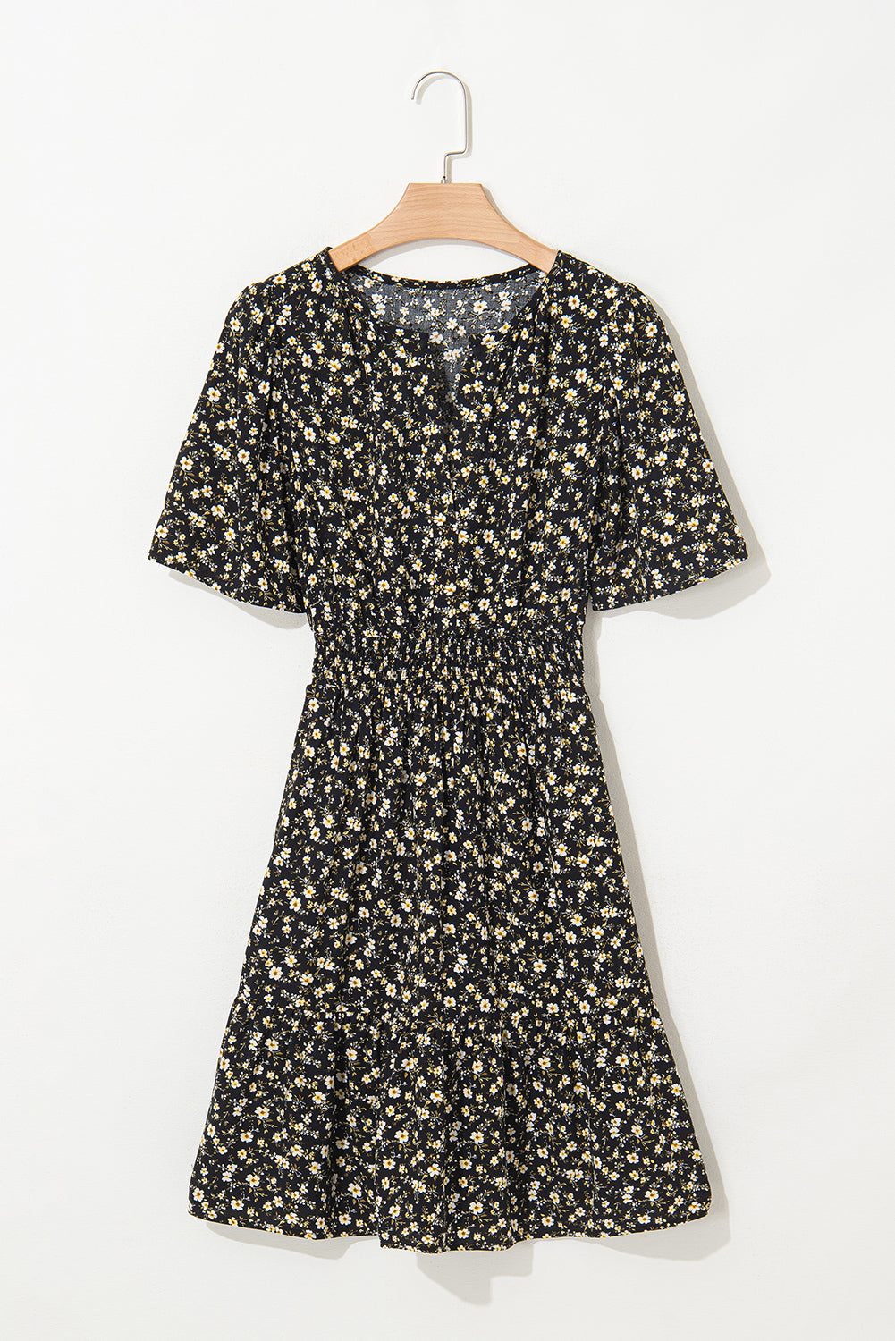Boho Floral V Neck Smocked Waist Mini Dress
