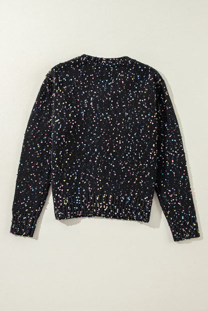 Apricot Rhinestone Decor Multicolor Confetti Sweater Cardigan